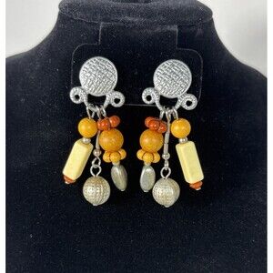 Vintage‎ Robert Rose Orange Silver Boho Tribal Aztec Dangle Earrings